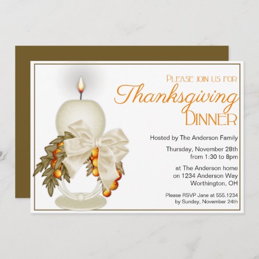 Elegant Thanksgiving Dinner Party Uitnodiging 7 (Voorkant / Achterkant)