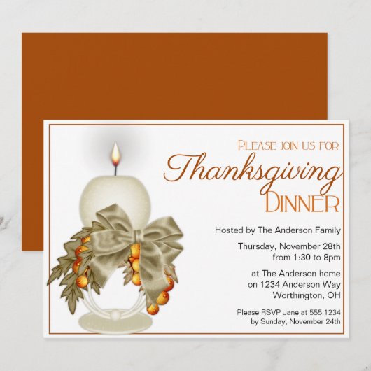 Elegant Thanksgiving Dinner Party Uitnodiging 8 (Voorkant / Achterkant)