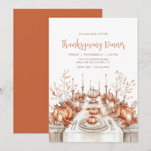 Elegant Thanksgiving Dinner Table Invitation Kaart (Voorkant / Achterkant)