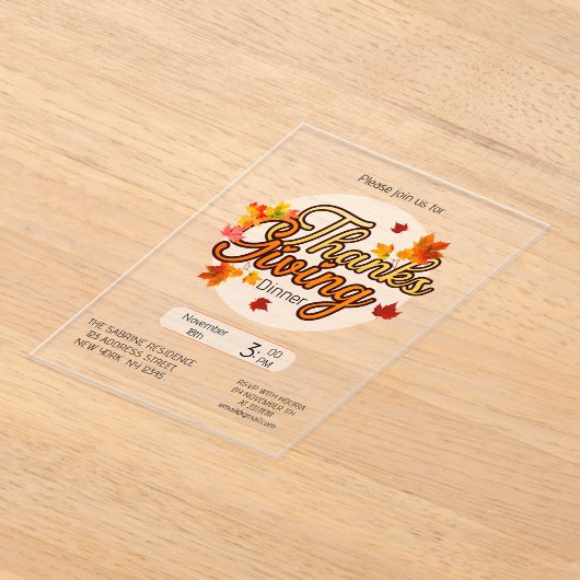 Elegant Thanksgiving foliage autumn fall Acryl Uitnodigingen (Laagn)