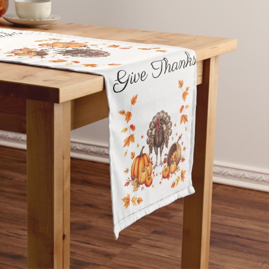 Elegant Thanksgiving "Give Thanks" Table Runner Lange Tafelloper (Voorbeeld)