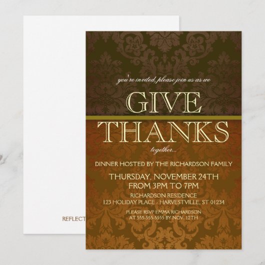 Elegant Thanksgiving Inbeluitnodiging Kaart (Voorkant / Achterkant)