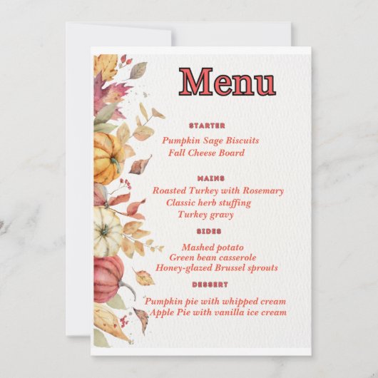 Elegant Thanksgiving menu Kaart (Voorkant)