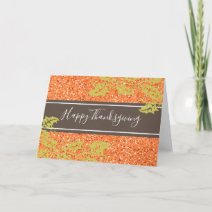 Elegant Thanksgiving Oranje Glitter Persoonlijk Feestdagen Kaart