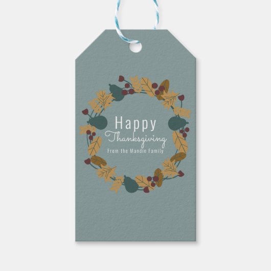 Elegant Thanksgiving Pear Wreath Illustratie Cadeaulabel (Voorkant)