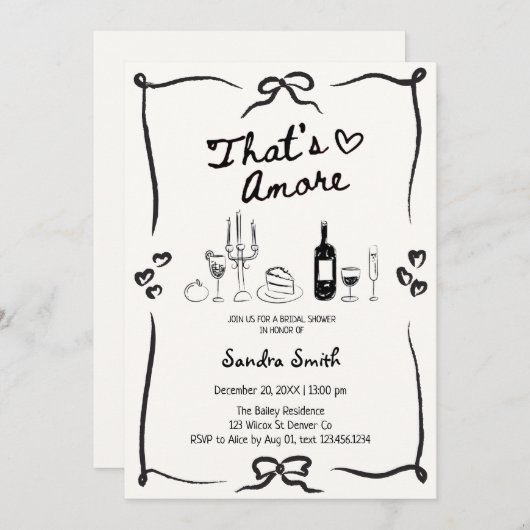 Elegant That's Amore Hand Drawn Bridal Shower  Kaart (Voorkant / Achterkant)