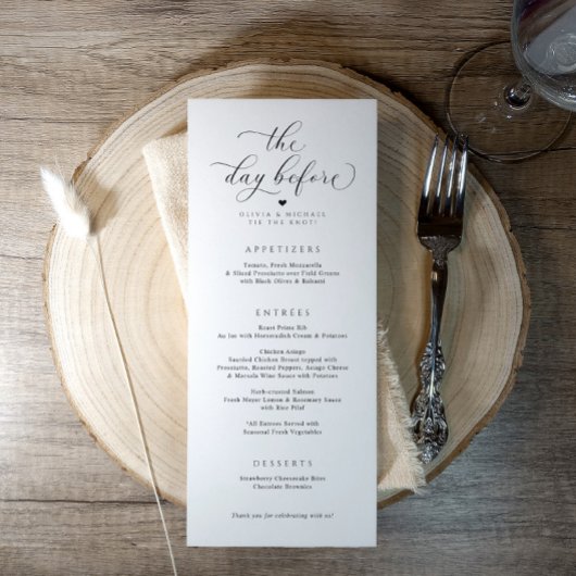 Elegant The Day Before Wedding Rehearsal Dinner Menu