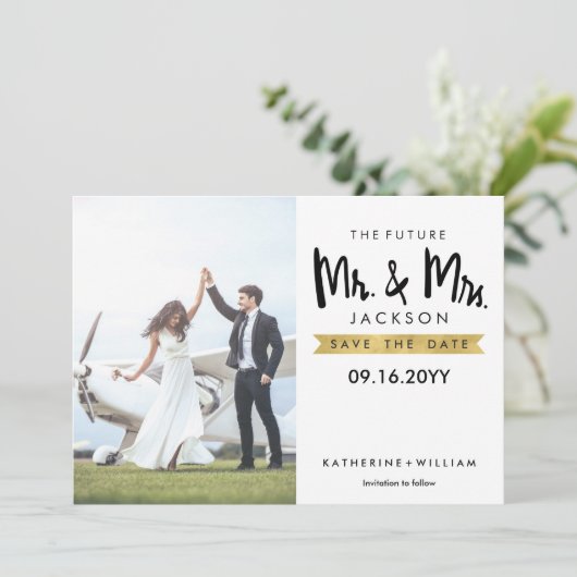 Elegant The Future Mr en Mrs Save the Date Card (Staand voorkant)
