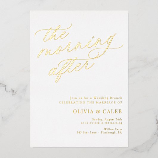 Elegant The Morning After Wedding Brunch Folie Uitnodiging (Voorkant)