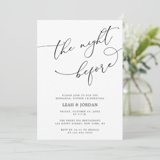 Elegant The Night before Wedding Rehearsal Dinner Kaart (Staand voorkant)