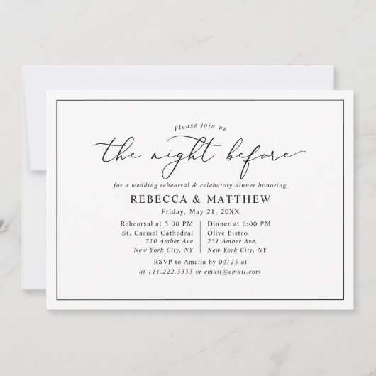 Elegant The Night before Wedding Rehearsal Dinner Kaart (Voorkant)