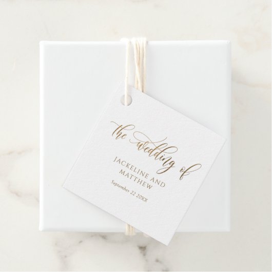 Elegant "The Wedding of", Gold Calligraphy Wedding Bedankjes Labels (In situ)