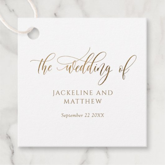 Elegant "The Wedding of", Gold Calligraphy Wedding Bedankjes Labels (Voorkant)