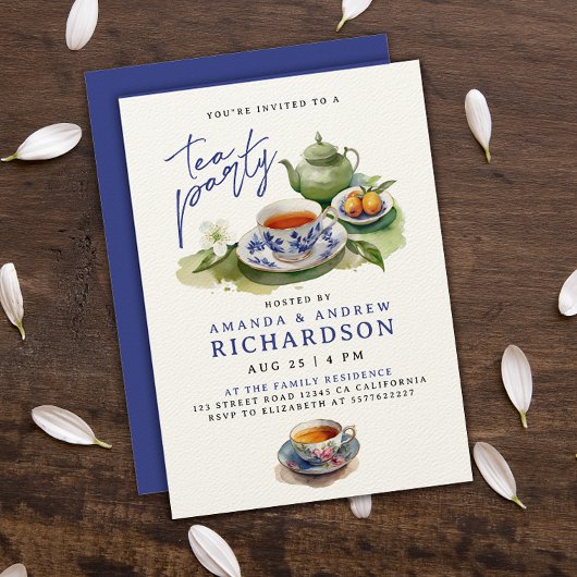 Elegant  Thee Tijd Cups Tuin Feest Kaart