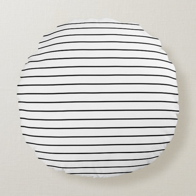 Elegant Thin Black White Stripes Round Pillow Rond Kussen (Voorkant)
