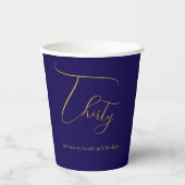 Elegant Thirty 30th Birthday Paper Cup – Navy Blue Papieren Bekers (Voorkant)