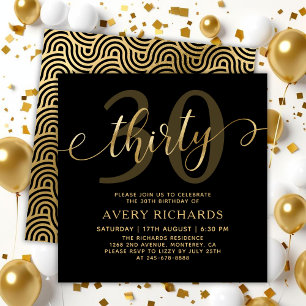 Elegant Thirty Goud Schrift Zwart 30ste Verjaardag Kaart