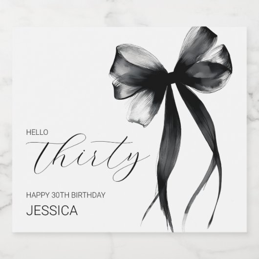 Elegant Thirty Script Bow 40th Birthday Party Sparkling Wijnetiket (Enkel label)