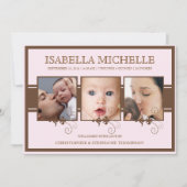Elegant Three Photo Baby Girl Birth Notice Aankondiging (Voorkant)