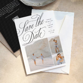 Elegant three photo black and white wedding save the date