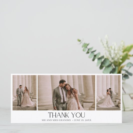Elegant Three Photo Collage Wedding Hartelijk dank (Staand voorkant)