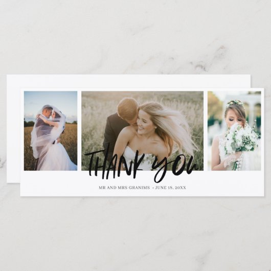 Elegant Three Photo Collage Wedding Hartelijk dank (Voorkant / Achterkant)