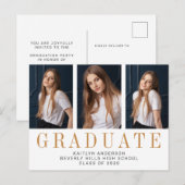 Elegant Three Photo Minimalist Afstuderen Aankondigingskaart (Voorkant / Achterkant)