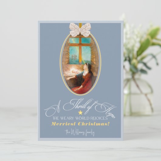 Elegant Thrill of Hope Dusty Blue Photo Christmas Feestdagenkaart (Staand voorkant)