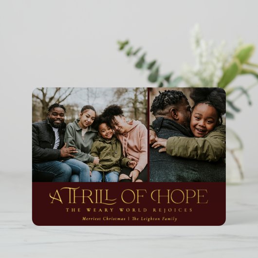 Elegant Thrill of Hope Maroon Two Folie Feestdagenkaart (Staand Voorkant)