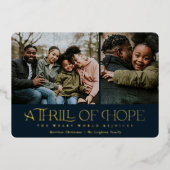 Elegant Thrill of Hope Navy Two Photo Kerstmis Folie Feestdagenkaart (Voorkant)