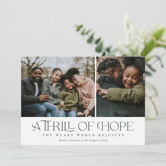 Elegant Thrill of Hope Two Photo Green Kerstmis Feestdagenkaart (Staand voorkant)
