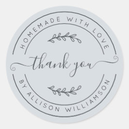 Elegant Thuisgemaakt Met Liefde Pastelblauw Dank J Ronde Sticker