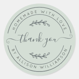 Elegant Thuisgemaakt Met Liefde Pastelgroen Dank J Ronde Sticker