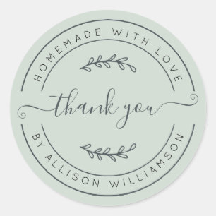 Elegant Thuisgemaakt Met Liefde Pastelgroen Dank J Ronde Sticker