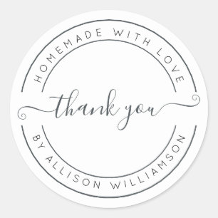 Elegant Thuisgemaakt Met Liefde Zwart Wit Dank Je Ronde Sticker