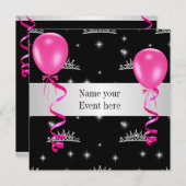 Elegant Tiara Black Pink Balloons Special Event Kaart (Voorkant / Achterkant)