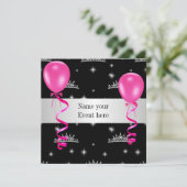 Elegant Tiara Black Pink Balloons Special Event Kaart (Staand voorkant)