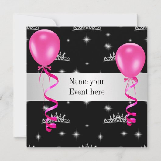 Elegant Tiara Black Pink Balloons Special Event Kaart (Voorkant)