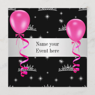 Elegant Tiara Black Pink Balloons Special Event Kaart