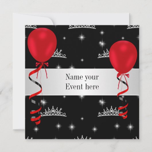 Elegant Tiara Black Red Balloons Special Event Kaart (Voorkant)