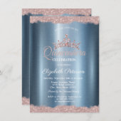 Elegant Tiara Blue Metallic Quinceañera Kaart (Voorkant / Achterkant)