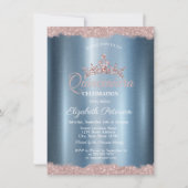 Elegant Tiara Blue Metallic Quinceañera Kaart (Voorkant)