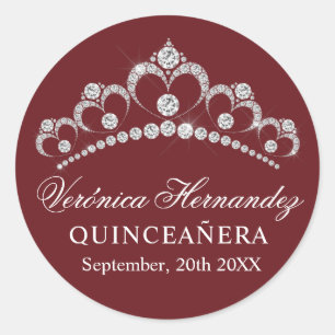 Elegant Tiara Burgundy Spain Quinceañera Quince Ronde Sticker