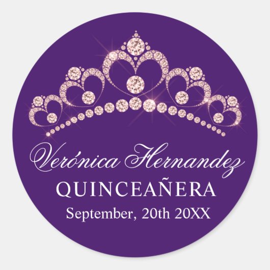 Elegant Tiara Paars Ronde Sticker (Voorkant)