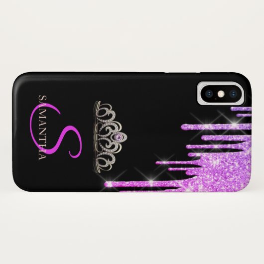 Elegant Tiara Paarse Glitter Drives Case-Mate iPhone Case (Achterkant (horizontaal))