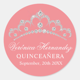 Elegant Tiara Peach Spain Quinceañera Quince Ronde Sticker