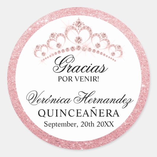 Elegant Tiara Pink Spain Quinceañera Quince Clas Ronde Sticker (Voorkant)