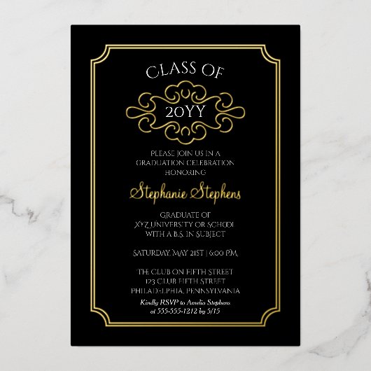 Elegant Ticket Lijst College Graduation Party Folie Uitnodiging (Voorkant)