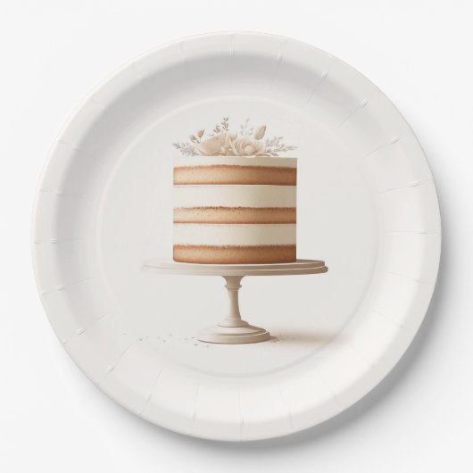 Elegant Tier White Floral Cake Vrijgezellenfeest Papieren Bordje (Voorkant)