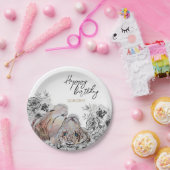 Elegant Tiger Botanical Floral Birthday Papieren Bordje (Feest)